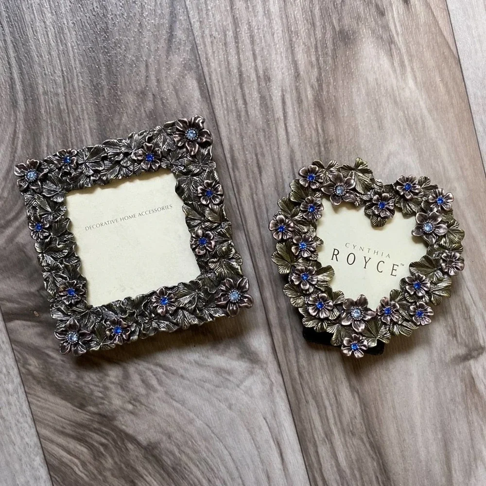 Sweet Pair of Cynthia Royce Metal Photo Frames w/ Blue‎ Crystals